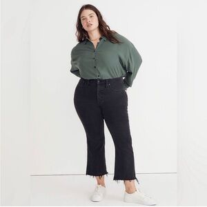Madewell Faded Black Cali Demi Boot Raw Hem Cropped Jeans Size 31 Women’s Denim